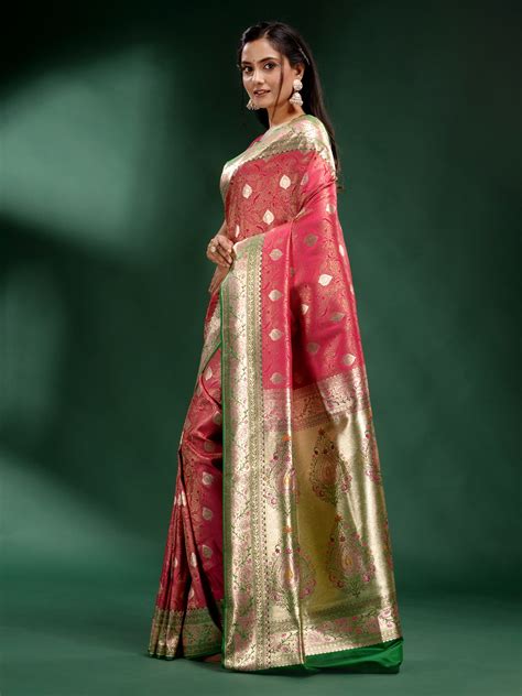 Allover Zari Weaving Pink Katan Silk Handwoven Saree – Charukriti