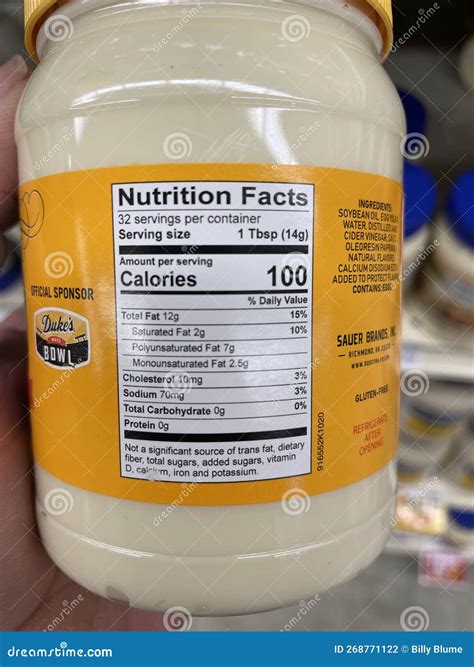 Grocery Store Hand Holding Dukes Mayonnaise Ingredients Label Editorial ...