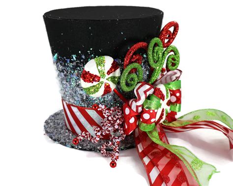 Candy Christmas tree topper,Black Candy Cane tree topper. Holiday Hat ...