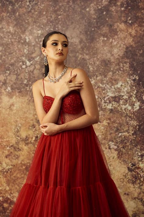 Geethika Kanumilli - Red Bustier Long Gown - Elahe