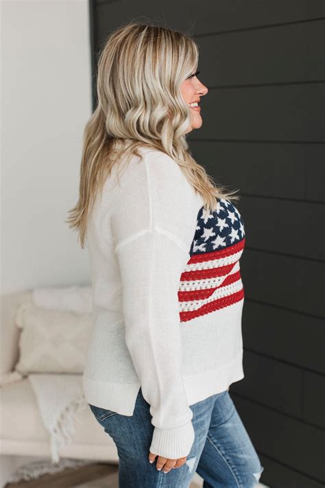 Patriotic Pride American Flag Knit Sweater- Ivory – The Pulse Boutique