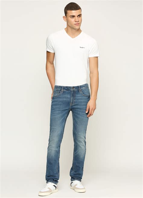 Vapour Dark Blue Distressed Mid Rise Slim Fit Jeans | Pepe Jeans India