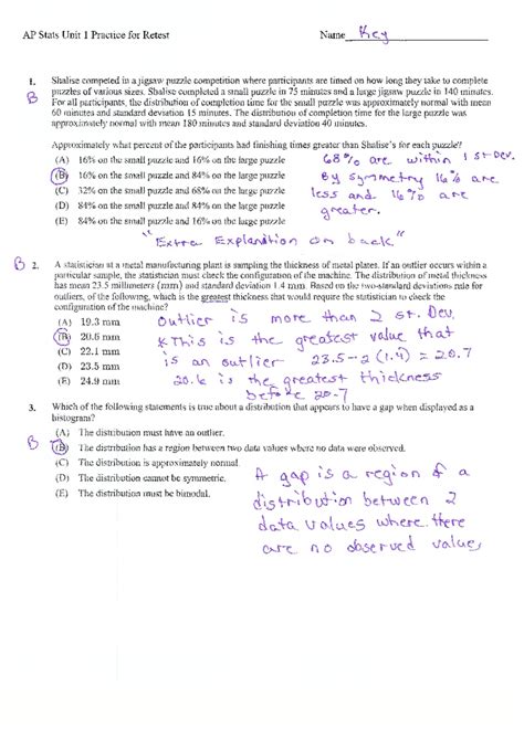 AP Stats Unit 1 Test Review and Key Answers - Studocu