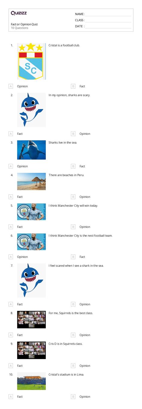 Printable Fact vs. Opinion Worksheets for Class 1 | Quizizz