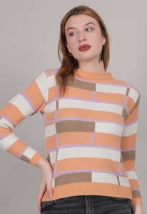 Thansmay kleider Geometric Print Round Neck Casual Women White Sweater ...