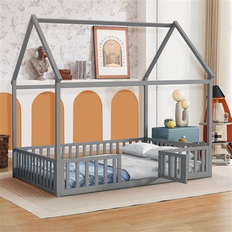Full Size House Bed Full Montessori Floor Bed,Kids Wooden Bed Frame ...
