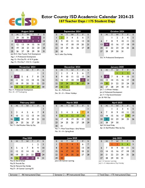 Ector County Independent School District Calendar 2025-2026 - School ...
