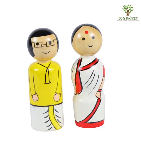 Wooden Bengali Couple Set – ECOBASKETINDIA