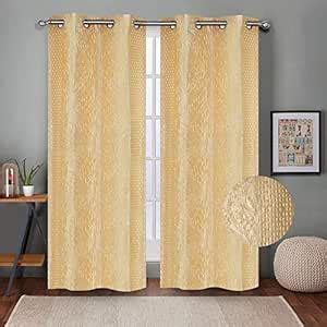 Buy Queenzliving Mettalica Embossed Self Design Polyester Solid Long ...