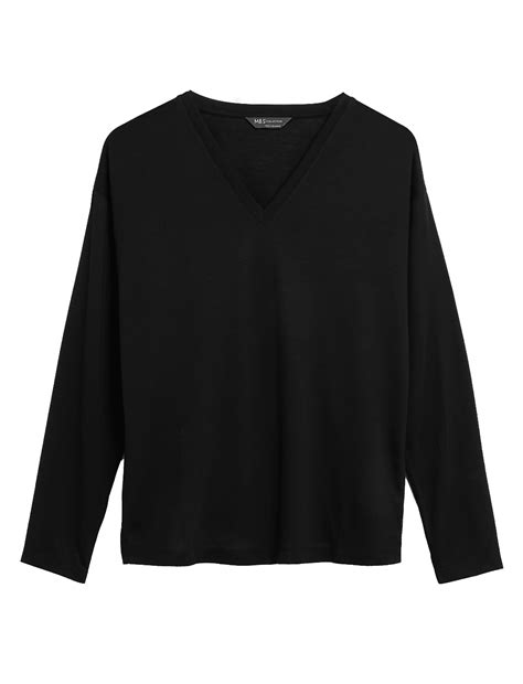 Buy V-Neck Relaxed Long Sleeve Top at Marks & Spencer