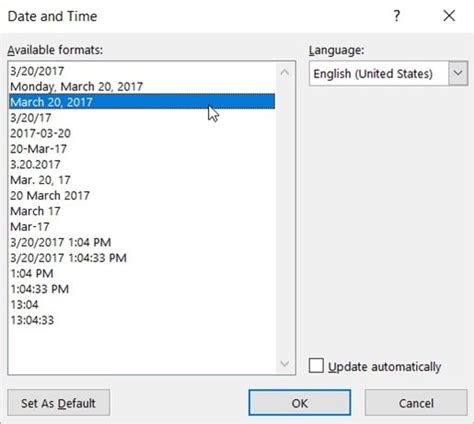 Setting the Date Automatically in Word 的图像结果