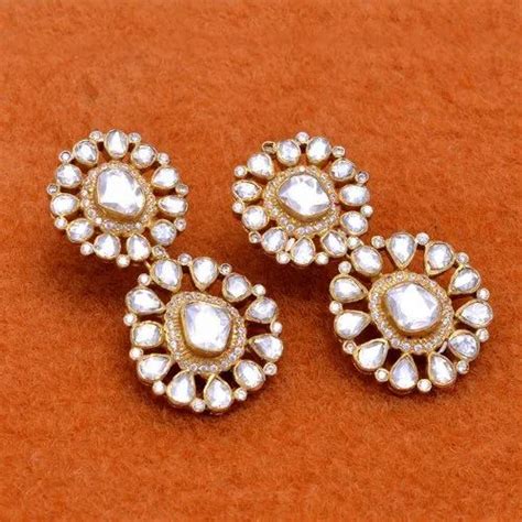 Polki Gold Necklace - 925 Sterling Silver Moissanite Polki Necklace Set ...