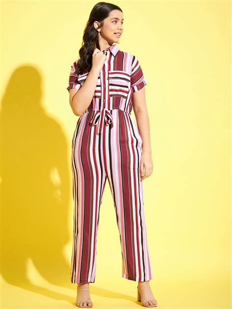 StyleStone Girls Blue & White Cotton Striped Jumpsuit – Stylestone