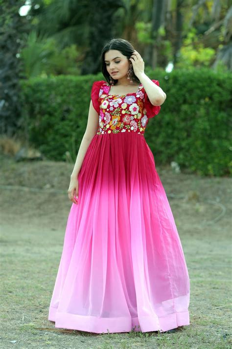 Beautiful Work Double Shaded Pink Color Gown - Clothsvilla