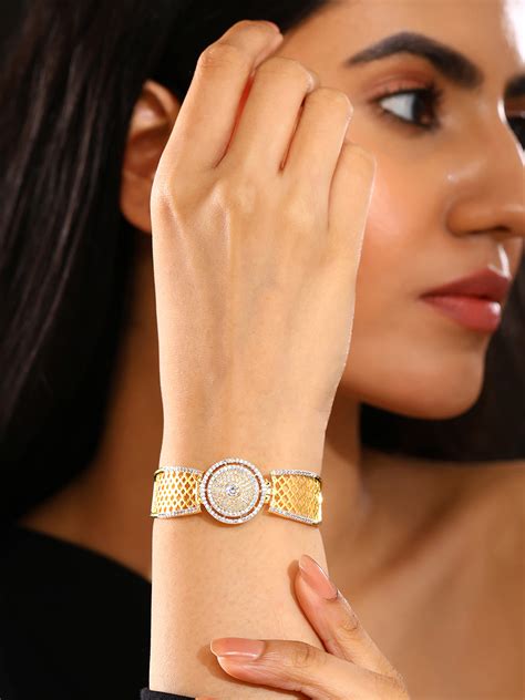 Priyaasi Gold Plated Geometry Pattern AD Elegance Adjustable Bracelet