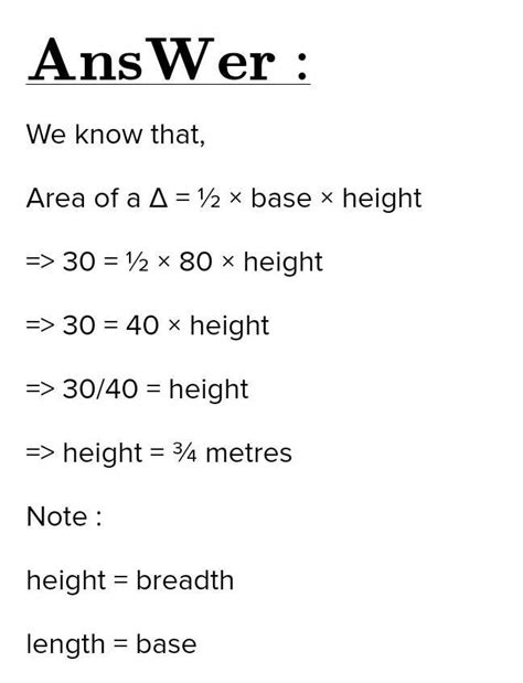 the area of right angle triangle is 30 sq.m . it's length is 80m then ...