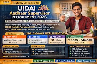 UIDAI Aadhaar Supervisor Recruitment 2026 – Apply Online, Salary ...