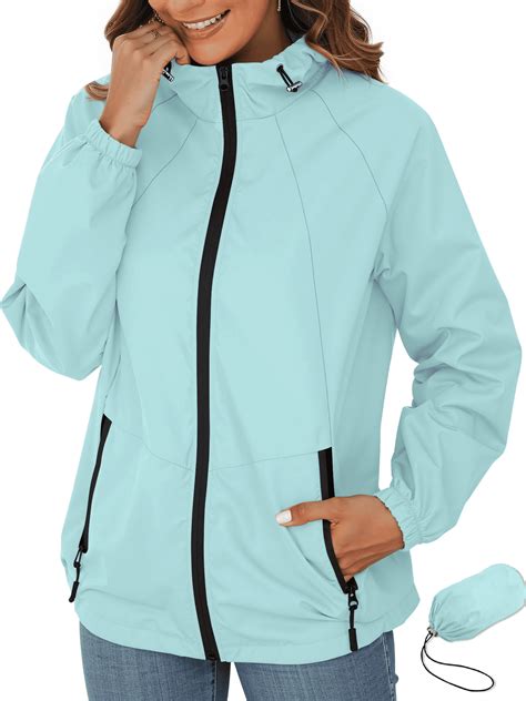 Rosvigor Women Lightweight Jackets Waterproof Hooded Raincoat Packable ...