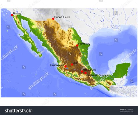 Mexico. Physical Vector Map, Colored According To Elevation, With ...