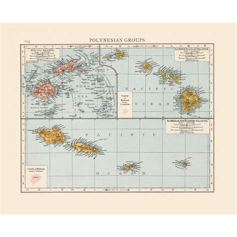 Historic Map - Polynesian Islands Oceania - 28.46 x 23 - Vintage Wall ...