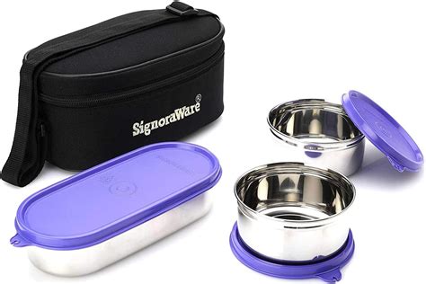 Buy Signoraware Executive Stainless Steel Lunch Box Set 3 with bag ...