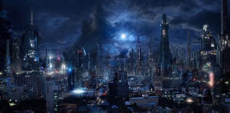 Futuristic City, Sci-fi, Skyscrapers, Night, Dark City, Flying Vehicles ...