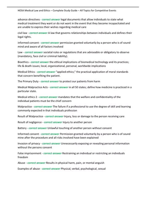 HOSA Medical Law and Ethics – Complete Study Guide – All Topics for ...