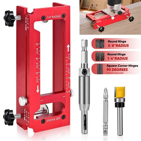 Adjustable Door Hinge Jig – Aluminum Alloy Router Template Kit For Hinge Lengths 2.5 To 5 In, 1/4 & 5/8 Radius And Square Corners