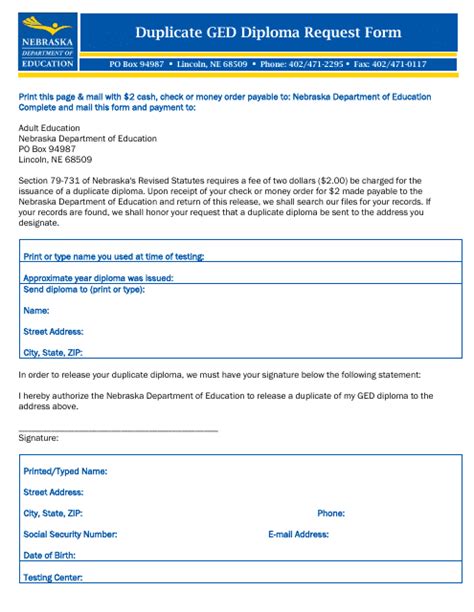 Nebraska Duplicate Ged Diploma Request Form - Fill Out, Sign Online and ...