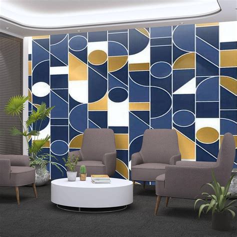 Buy Luxury Masculine Marine Blue and Gold Geometric Outline Shapes PVC ...