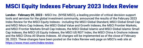 MSCI公布最新季度指数调整结果，涉及MSCI 全球标准指数，MSCI全球小盘指数，MSCI全球微小盘指数，MSCI全球价值指数，MSCI全球 ...