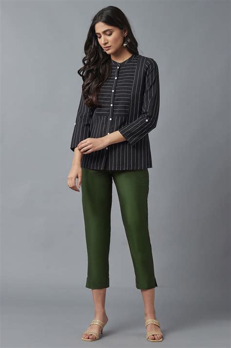 Buy Muted Sage Green Solid Straight Fit Woven Trousers With Elasticated ...