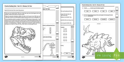 Practice Reading Tests for Year 2 and 3 Dinosaur on Tour