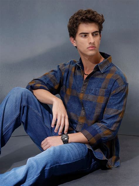 Men's casual regular fit checkered pattern shirt | Brown – Wrogn