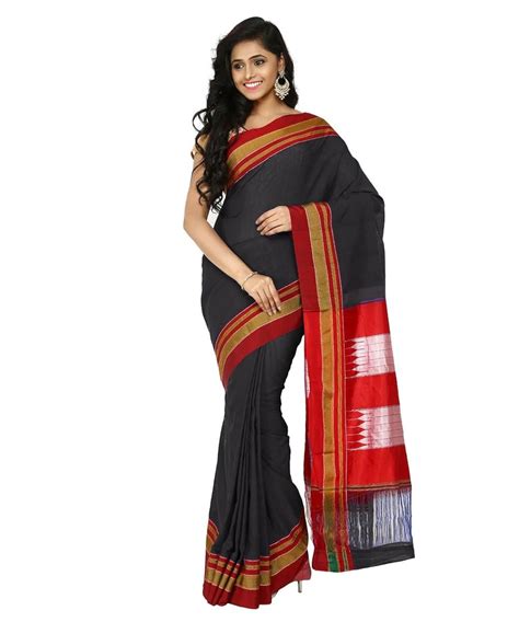 Buy ILKAL SAREE Women's Silk Pallu Plain Saree (Black) at Amazon.in