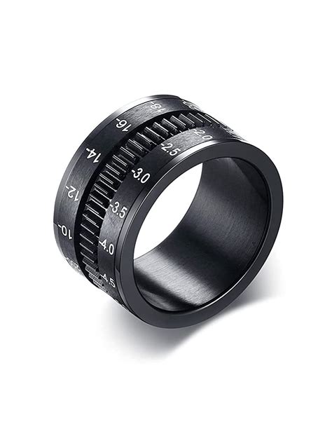 Yellow Chimes Rings for Men Black Spinner Ring Stainless Steel Camera ...