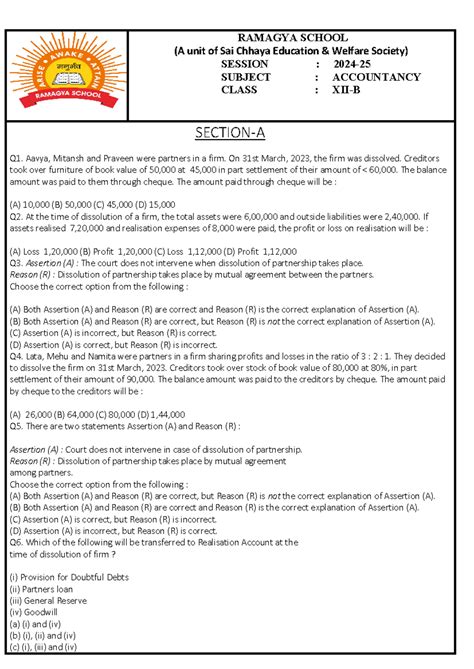 Dissolution of Partnership Firm - Accountancy Class XII-B (80 Marks ...