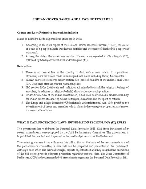 Indian Governance AND LAWS Notes PART 1 - INDIAN GOVERNANCE AND LAWS ...