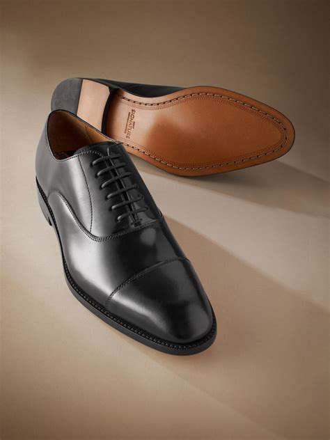 Buy Black Standard Fit Signature Leather Sole Oxford Toe Cap Shoes from ...