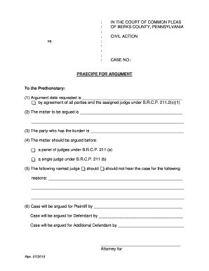 Berks County Praceipe For Argument - Fill and Sign Printable Template ...