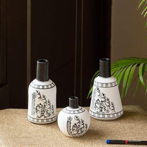 Buy ExclusiveLane The Warli Tales' Hand-Painted Terracotta Vases (Set ...