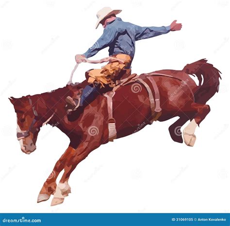 Cowboy Riding Horse at Rodeo. Stock Vector - Illustration of rural ...