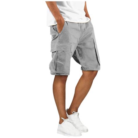 Zimjoy Gray Summer Pants for Men Strech Linen Casual Cargo Shorts Men ...