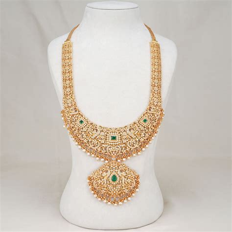 Gold Plated Silver Long Necklace | 92.5 Silver Long Necklace Set Online ...