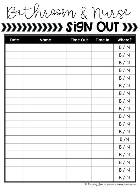 bathroom sign out sheet for classroom