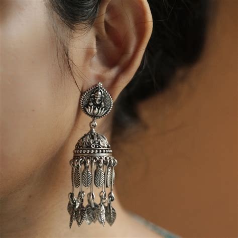Fine silver Jhumki with Ganesha stud – Silver Streak Store