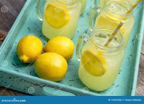 Fresh Squeezed Lemonade in Mason Jars Stock Image - Image of citrus ...