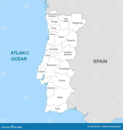 Political Map of Portugal with Borders with Borders of Regions Stock Vector - Illustration of ...