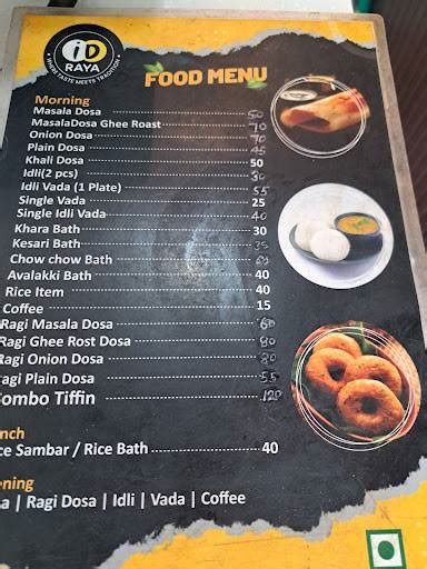 Menu at ID RAYA, Bengaluru