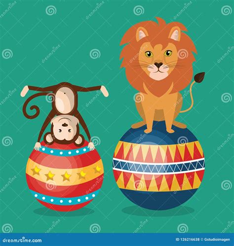 Monkeys and Lion Circus Show Stock Vector - Illustration of funny ...